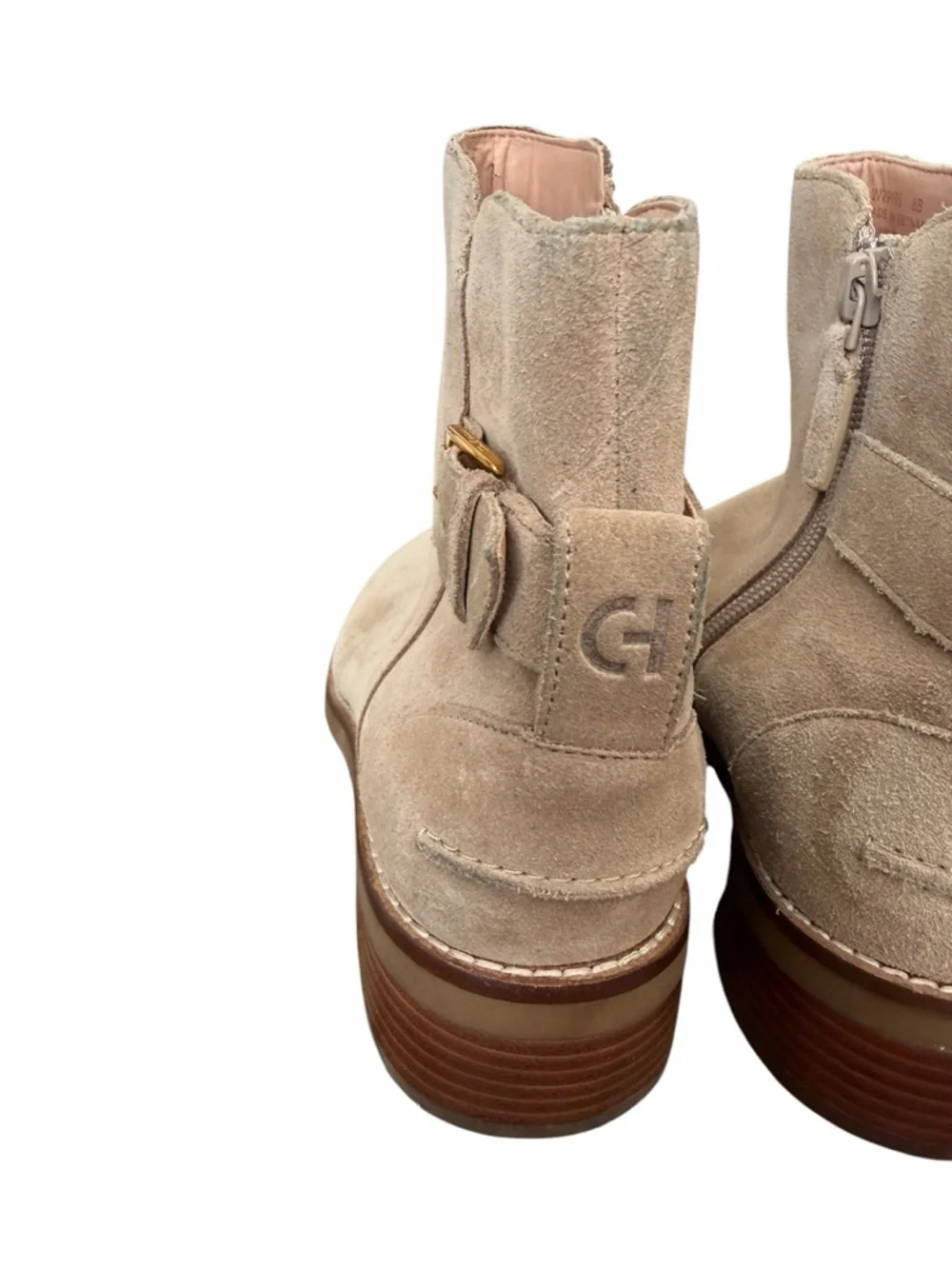 Cole Haan Beige Suede Ankle‎ Boots with Side Buckle
